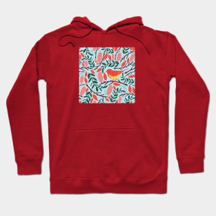 Christmas Forest Bird Green and Red Leafes Hoodie